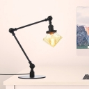 Diamond Shade Bedroom Table Lamp Amber/Clear Glass 1 Head Industrial Style Adjustable Table Light in Black/Brass Finish