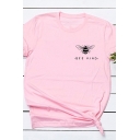 Womens Casual Letter BEE KIND Print Short Sleeve Crew Neck Graphic T-Shirt