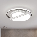 White Round Flush Mount Simple Style Crystal LED Living Room Flush Ceiling Light Fixture