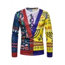 Christmas Popular Fake Two Pieces Clothing 3D Print Color Block Long Sleeve Fitted T-Shirt