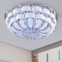 6/7/18 Heads Round Flush Light Modernism Beveled Crystal Close to Ceiling Lighting in Stainless-Steel