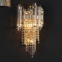 Contemporary Cascade Sconce Light Crystal 2 Lights Living Room Wall Light Fixture in Smoke Grey Finish