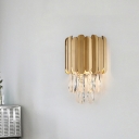 Round Wall Mount Lighting with Clear Crystal Teardrop 2 Bulbs Modern Wall Lamp in Gold/Smoke Grey