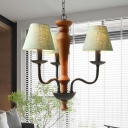 Green/Beige 3/8 Lights Chandelier Light Fixture Country Fabric Drum Pendant Lamp for Dining Room