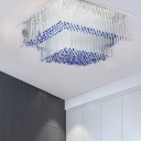 Crystal 2-Layer Flush Mount Contemporary 5 Heads Blue/Clear/Cognac Ceiling Light Fixture for Living Room