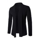 Mens Popular Long Sleeve Shawl Collar Open Front Plain Fitted Knit Cardigan