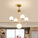 Mid Century Modern Sphere Chandelier Frosted Glass Ceiling Pendant Light in Gold