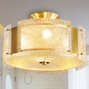 Water Glass Semi Drum Flush Light Simplicity 4-Light Golden Ceiling Mounted Fixture