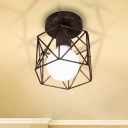 Farmhouse Hexagon Semi Flush Mount Light Iron 1 Bulb Indoor Ceiling Lamp with Wire Cage Shade in Antique Bronze