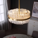 Postmodern Drum Hanging Light Fluted Crystal 8 Heads Dining Room Chandelier Lamp in Gold