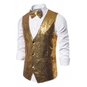 Mens Unique Plain Bling Bling Sleeveless Single Breasted Sequined Blazer Jacket Vest for Night Club