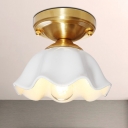 Opal Glass Brass Ceiling Flush Scallop Single Head Colonialist Flush Mount Lamp for Hallway