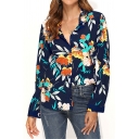 Womens Chic Floral Printed Long Sleeve Single Breasted Leisure Chiffon Shirt