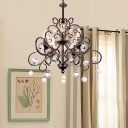 Metallic Candle Ceiling Pendant Light with Clear Crystal Ball 5 Bulbs Rustic Chandelier Lamp in Black/Bronze