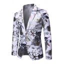 Mens Exclusive Floral Pattern Long Sleeve One Button Slim Fitted Casual Suit Blazer