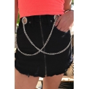 Cool Hip Hop Girls' High Waist Zip Front Eyelet Chain Embellished Frayed Fit Mini Skirt in Black