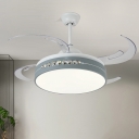 Acrylic Drum Ceiling Fan Light Nordic Style LED White Semi Mount Lamp for Bedroom