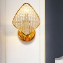 Beaded Wall Sconce Light Modernist Clear Crystal 1 Bulb Golden Wall Light with Rhombus Shape