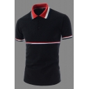 Mens Simple Personality Stripes Printed Short Sleeves Slim Fit Leisure Polo Shirt