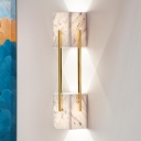 Marble-Like Grey Flush Wall Sconce Double Cuboid 5-Light Modern Stylish Wall Lamp with Metal Gold Bar