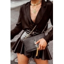 Cool Street Girls' High Waist Zipper Back Ruffled Trim Leather Pleated Micro A-Line Skirt in Black