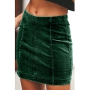 Basic Cute Plain High Waist Zipper Back Mini Tight Skirt for Ladies