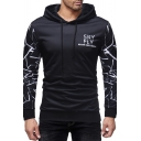 Letter SKY FLY Shoes Printed Long Sleeve Black Fitted Drawstring Hoodie