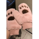 Girls Cute Bear Claw Pattern Soft Fluffy Gloves with String for Winter