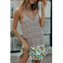 Fancy Beach Girls' Sleeveless V-Neck Floral Print Ruffled Trim Patched Short A-Line Cami Dress in White