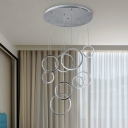 Crystal Circle Cluster Pendant Contemporary 9 Lights Hanging Ceiling Light in Nickel for Corridor, White/Natural Light