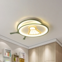 Green Racket Shade Flush Ceiling Light with Badminton Pattern Kids Acrylic LED Ceiling Lamp, Warm/White Light