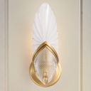 Frosted Glass Oval Panel Sconce Light Fixture Mid-Century 1 Head Bedroom Wall Lamp in Brass