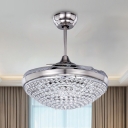 Crystal Bowl Ceiling Fan Light Modernist Led Flush Light in Nickel with Remote Control/Frequency Conversion for Living Room