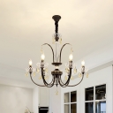 Satin Black Candle Pendant Lighting Height Adjustable 6/8/10 Lights Vintage Metal Chandelier for Living Room