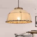 Fabric Domed Suspension Lamp Rustic Loft 1 Light Flaxen Ceiling Pendant Light with Adjustable Cord, 14