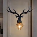 Vintage Deer Wall Light Resin 1 Light Living Room Wall Mount Light with Brass Diamond Metal Shade, 14.5