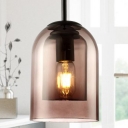 Elongated Dome Hanging Lamp Simple Style Smoke Gray Glass 1 Head Dining Room Pendant Light