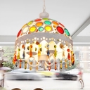 3 Lights Dome Hanging Light with Colorful Crystal Beads Iron Bohemia Pendant Light in White