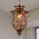 Bohemia Style Lantern Pendant Light Metallic 1 Light Antique Copper Hanging Ceiling Light