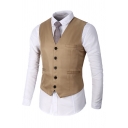 Mens Popular Solid Color Sleeveless Button Down Khaki Slim Blazer Vest