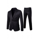 Mens Chic Plain Black Long Sleeve Double Buttons Skinny Business Suit & Pants Set