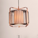Black Cylinder/Barrel/Drum Cage Suspension Lamp Traditional Style Metal 1 Head Living Room Ceiling Lamp
