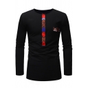 Tribal Style Tape Print Long Sleeve Round Neck Slim Fitted Leisure Summer T-Shirt