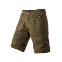 Mens Simple Zipper Fly Mid-Waist Solid Color Cargo Shorts with Pocket