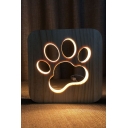Creative Dog Paw Hollow Out USB Power Wooden Table Lamp Bedroom Decoration Night Light