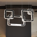 Modern Square Cluster Pendant Light LED Crystal Hanging Lamp Kit in Black for Living Room