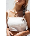 Ladies Sexy Fashion White Drawstring Straps Zipper Back Cropped Holiday Cami Tube Top