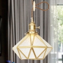 Brass Diamond Pendant Lamp Postmodern 1 Light Clear/Frosted Glass Suspension Light with Adjustable Rope