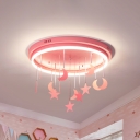 Pink/Blue Round Led Flush Mount Fixture Kids Acrylic Flush Chandelier with Mermaid/Star Decoration, 18