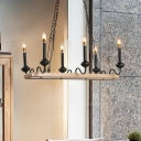 Black Linear Island Lighting Fixture Traditional Metal 6 Bulbs Dining Room Hanging Light